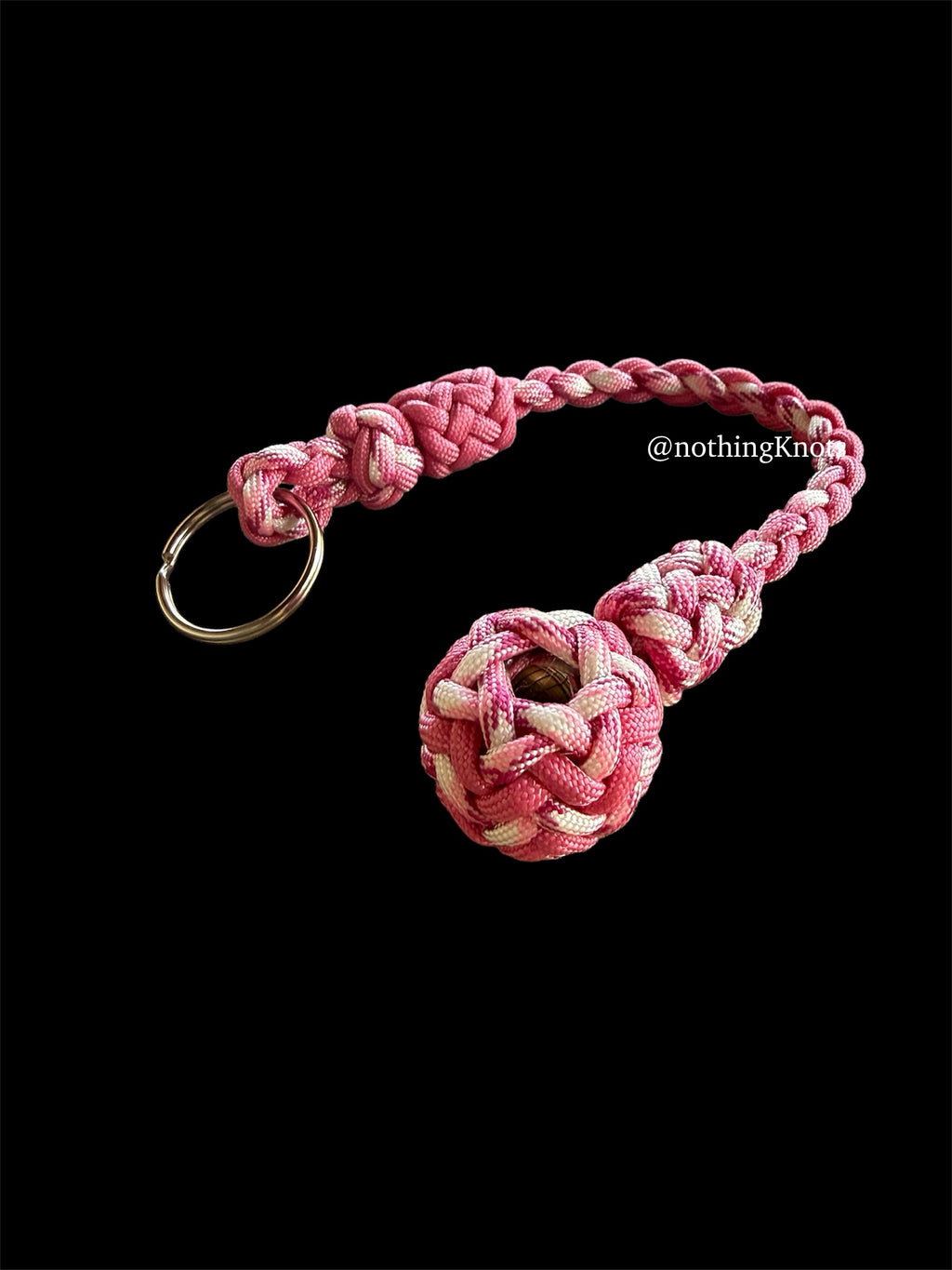 Decorative Paracord Wrapped 1 inch Steel Ball in Rose Pink and Pink Camo Keychain monkey fist style on a split ring (Copy)